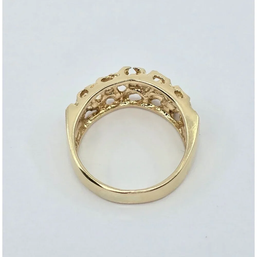 Unique 14K Karat Solid Yellow Gold Designer Diamond Cut Nugget Ring - Size 5.50